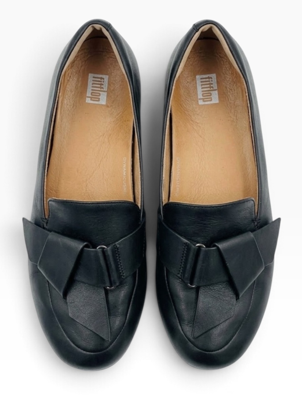 Fitflop Dynamicush Technology Black Leather Knot Slip-On Loafers